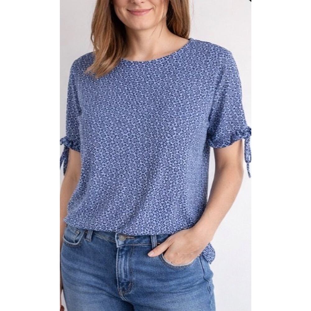 Banana Republic blue geometric print short & tie sleeve details medium